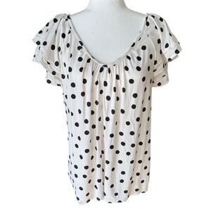 Ann Taylor Polka Dot Flutter Sleeve Top White Size Large